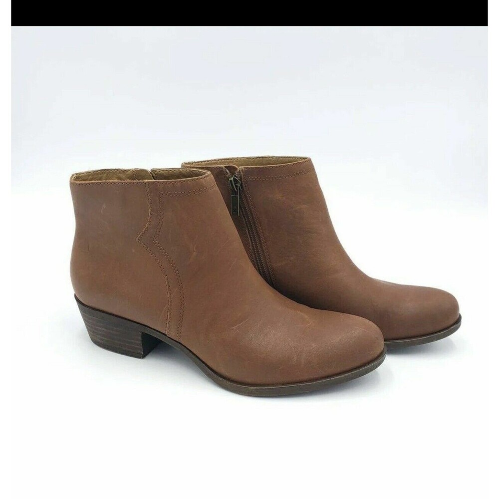 Lucky Brand Balexa Brown Leather Ankle Booties Women’s Size 8 Side Zip